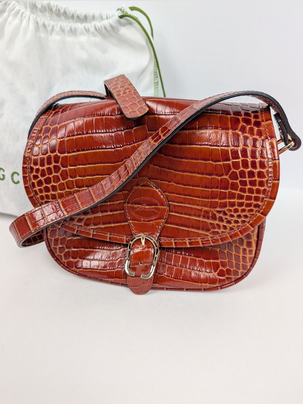 Longchamp 1980 Croc Embossed Small Flap Crossbody Bag